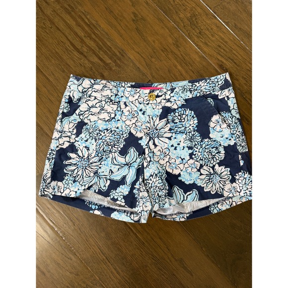 Lilly Pulitzer Pants - Lilly Pulitzer Callahan Shorts Womens 8 Navy Blue Floral Cotton Stretch Chino